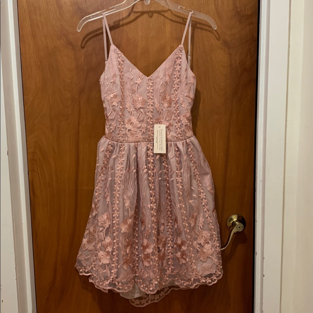 TwoSisters the Label Backless Pink Floral Embroidered Shine Dress